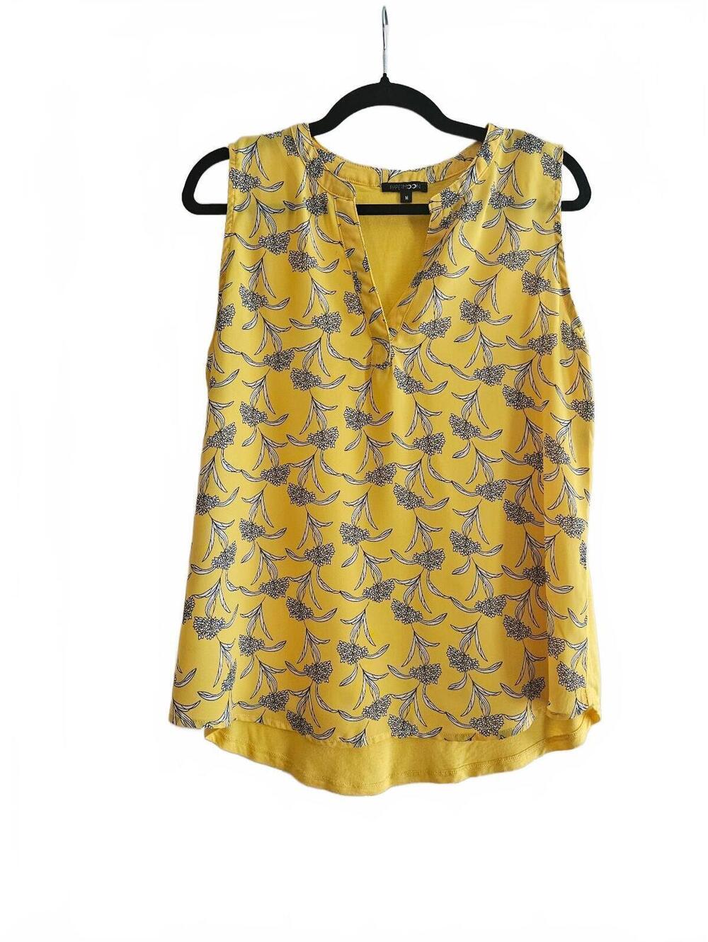 Papermoon Fayette Vibrant Yellow Sleeveless Floral Print Blouse Top-Size Medium